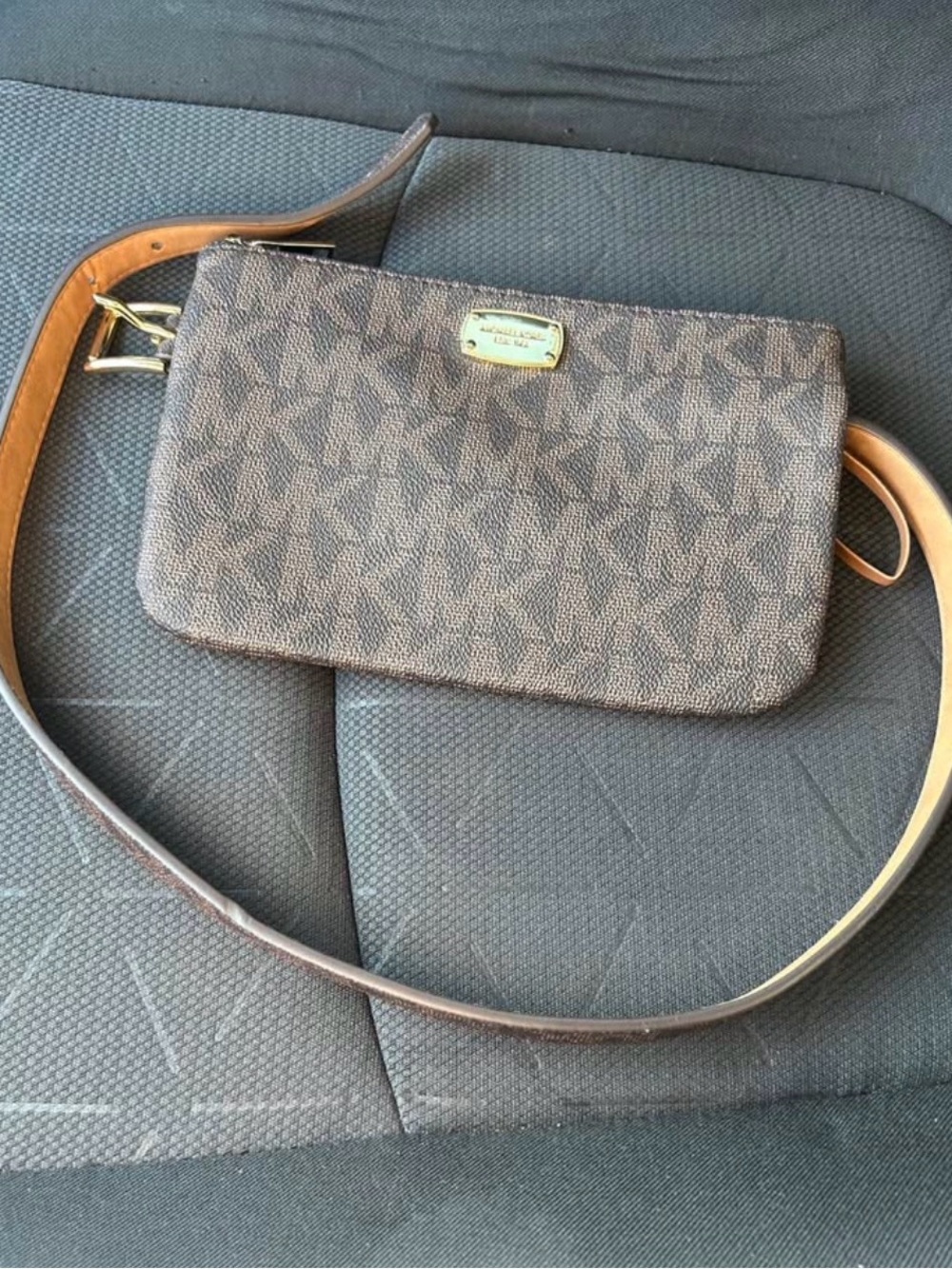 Michael Kors Brown Signature Monogram Fanny Pack with Gold Plate